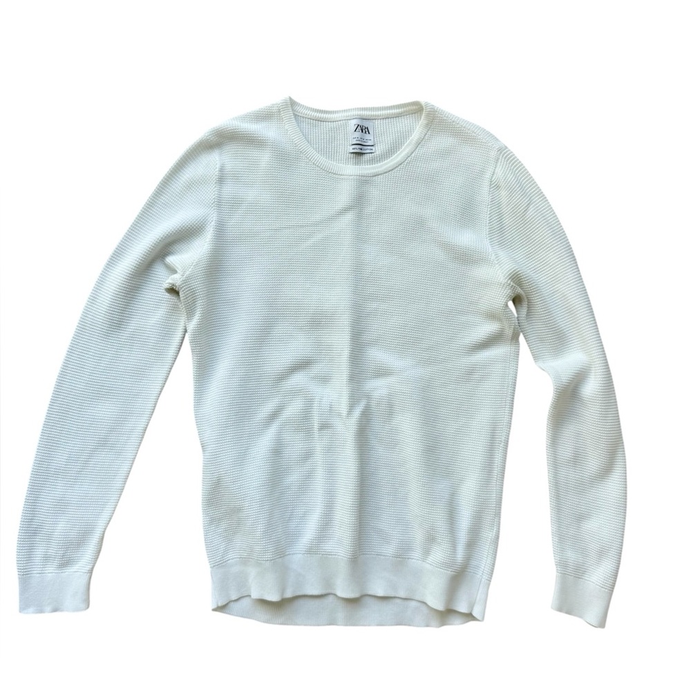 Zara Man Crewneck Waffle Sweater, Beige - Size M
